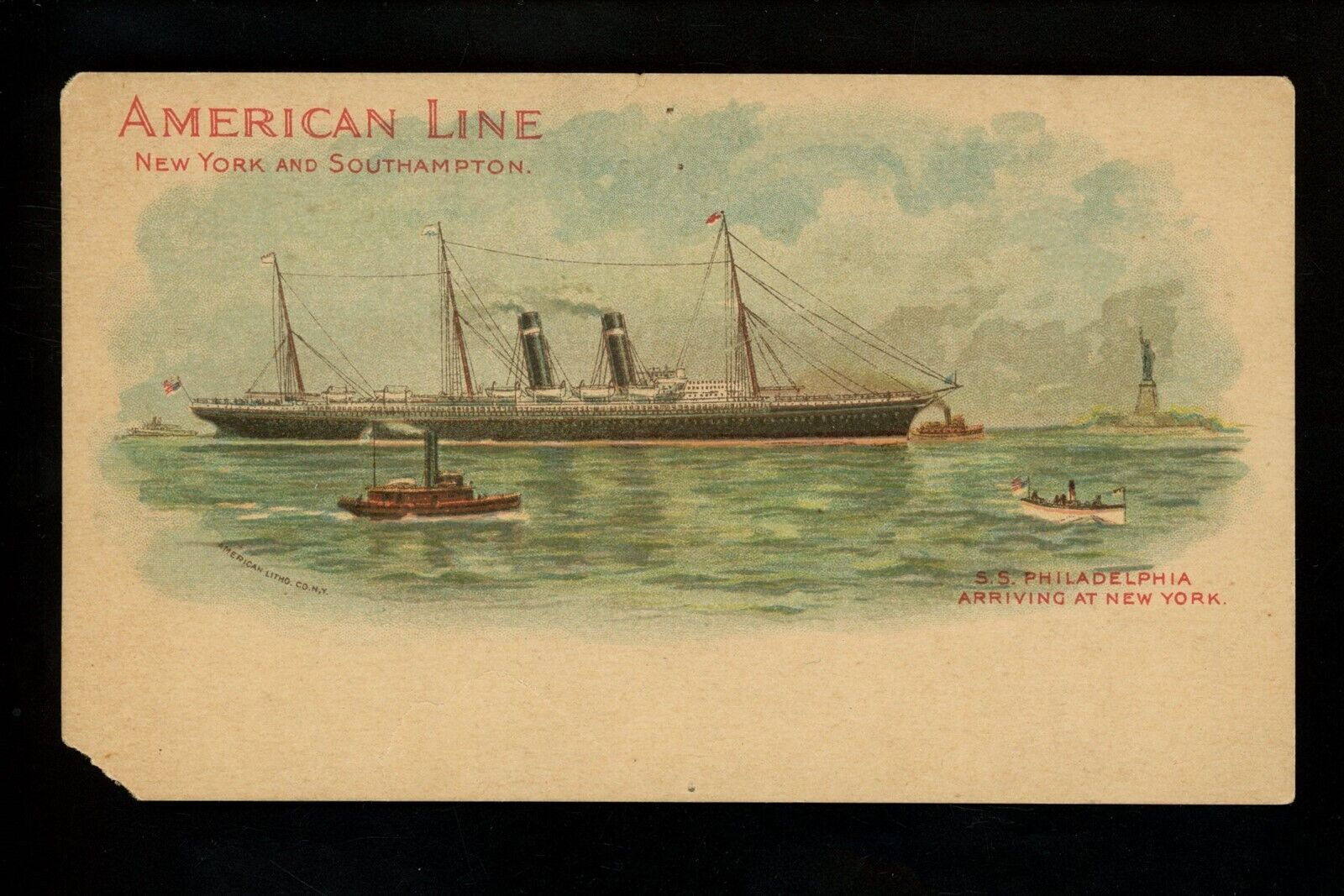 Ship postcard Ocean Liner American New York Southampton SS Philadelphia PMC 1898