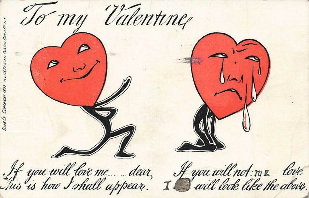 c1905 Anthropomorphic Hearts Happy Crying Sad Cannon Valentines Day P311