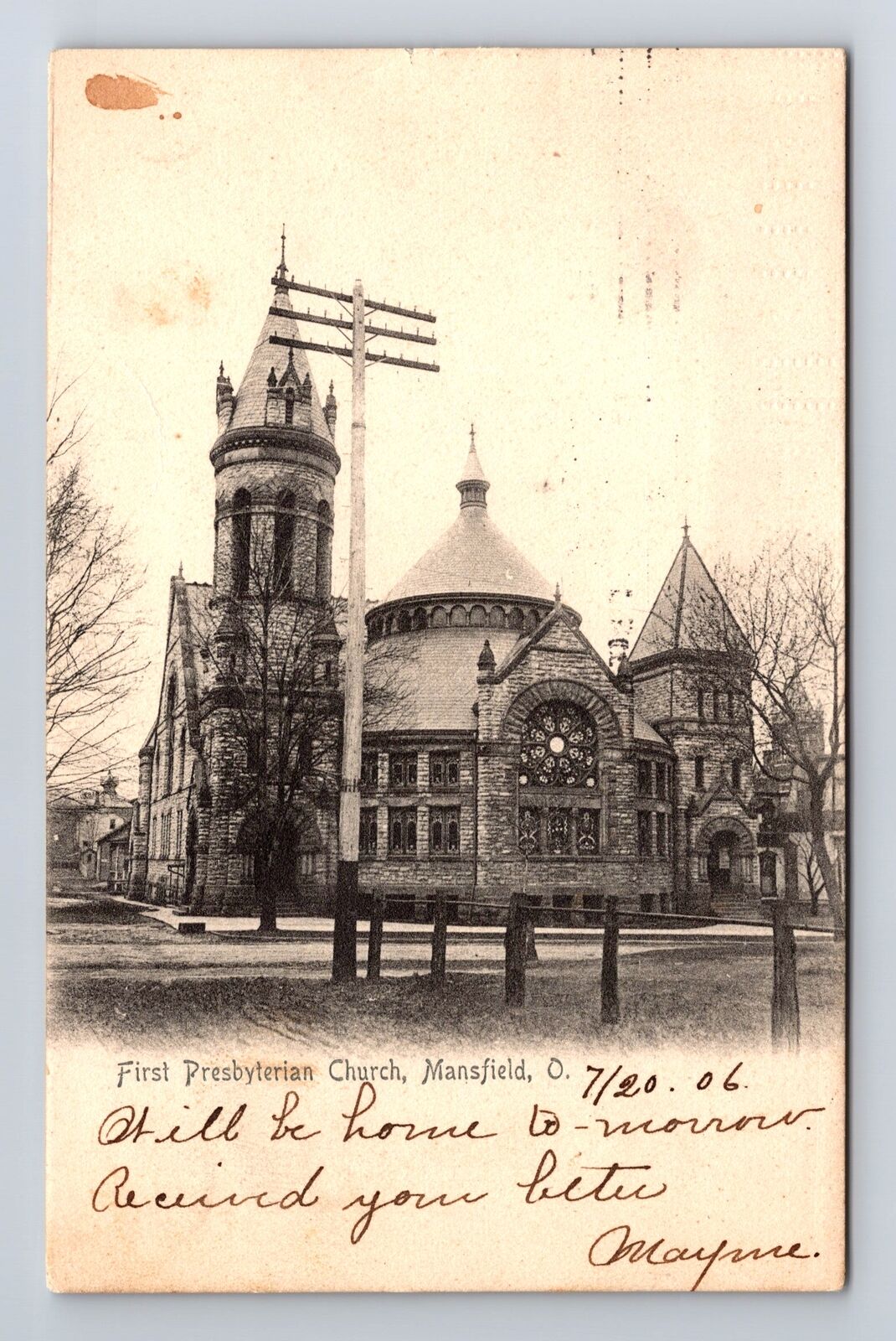 Mansfield OH-Ohio, First Presbyterian Church, Antique, Vintage c1906 Postcard