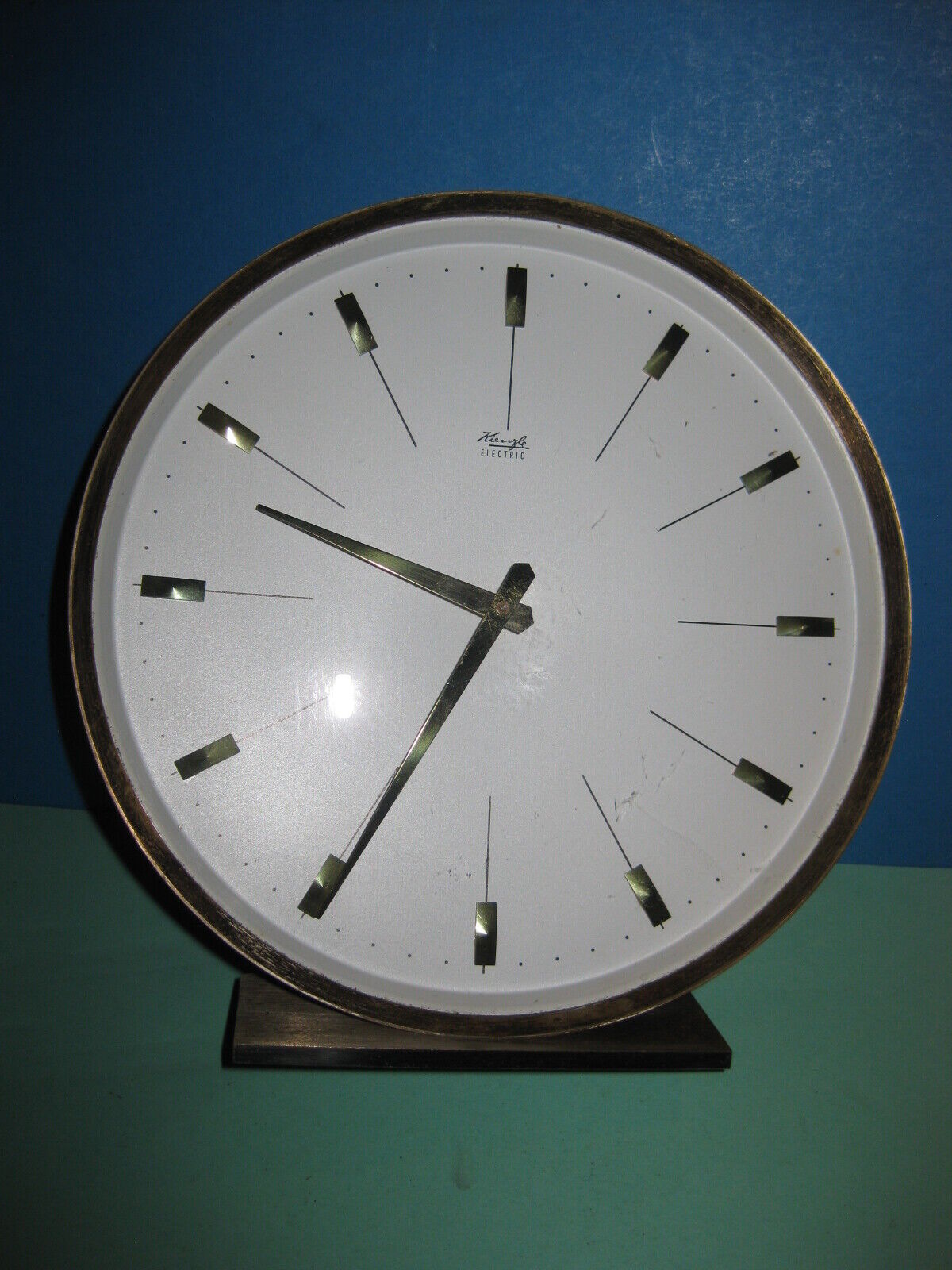 HEINRICH MÖLLER KIENZLE MODERNISM BAUHAUS Electric Mechanical DESK CLOCK VINTAGE