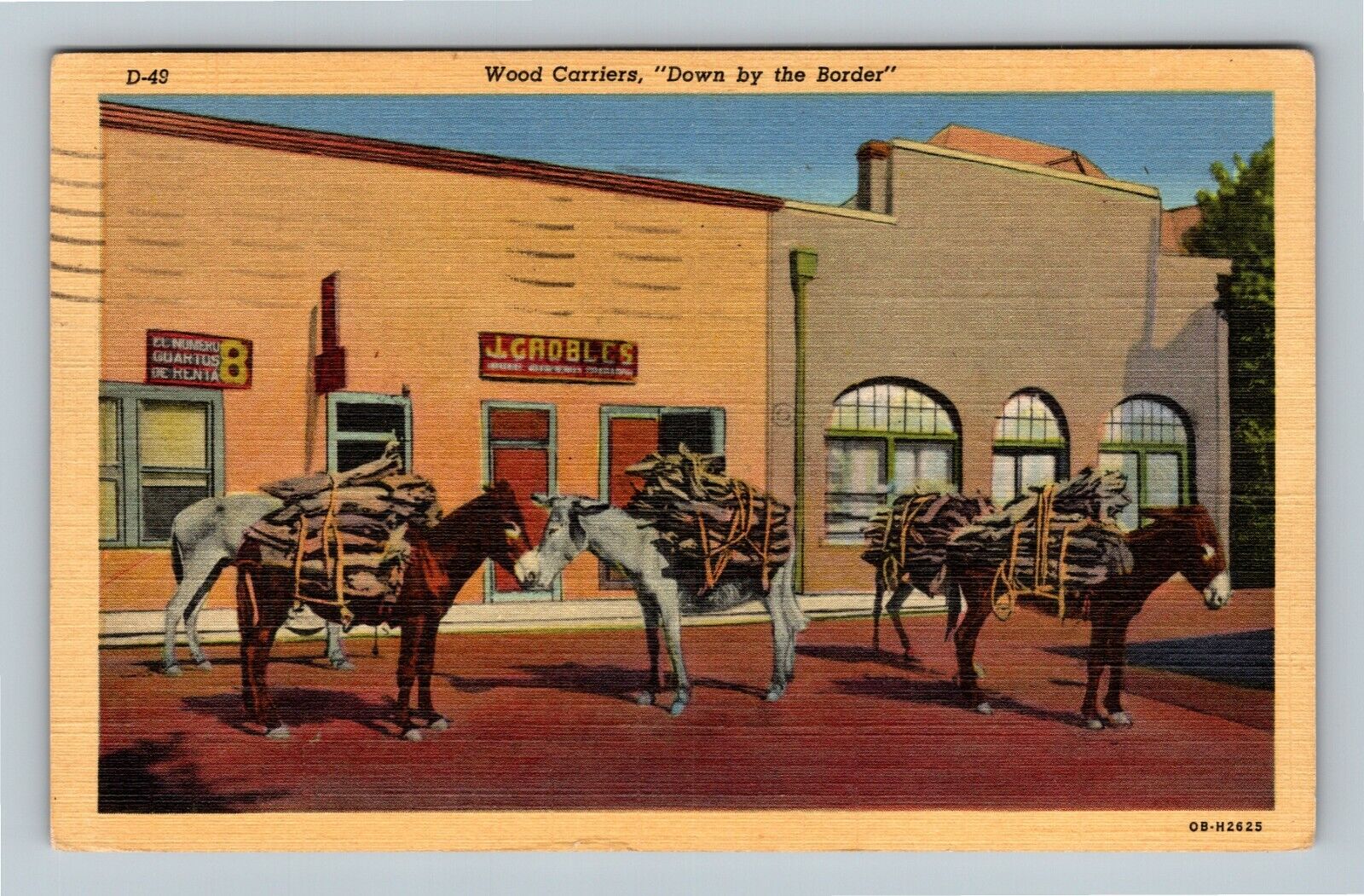 Wood Carriers By The Border, Burros, c1947 Vintage Postcard