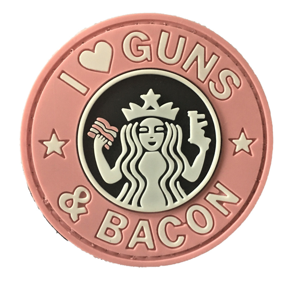 Pink I LOVE GUNS & BACON PVC Patch  ( Infantry SOI SWAT SEAL SF PMO Topgun) 309
