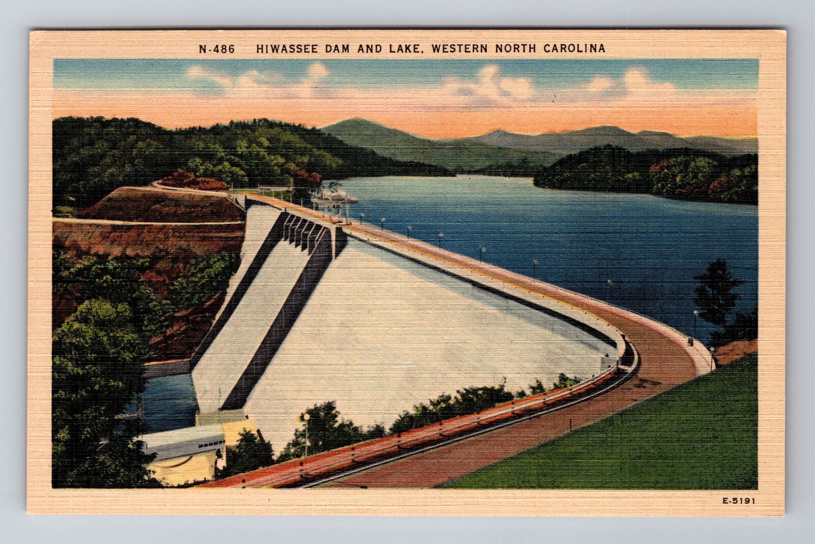 NC-North Carolina, Hiwassee Dam And Lake, Aerial, Antique, Vintage Postcard