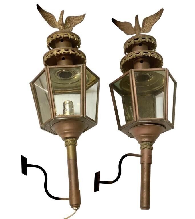 Vintage coach lanterns eagle top Germany eagle brass lightning one electified
