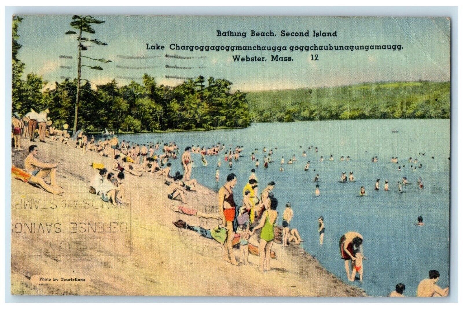 1941 Bathing Beach Second Island Lake Trees River Webster Massachusetts Postcard
