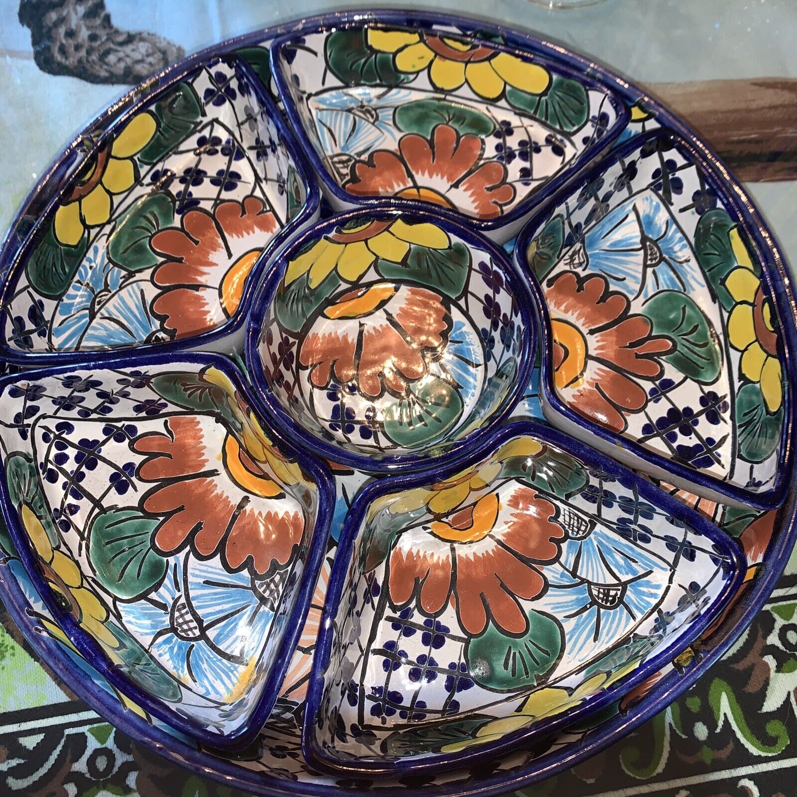 12” Talavera Pottery Mexico 7 Piece Serving Bowl