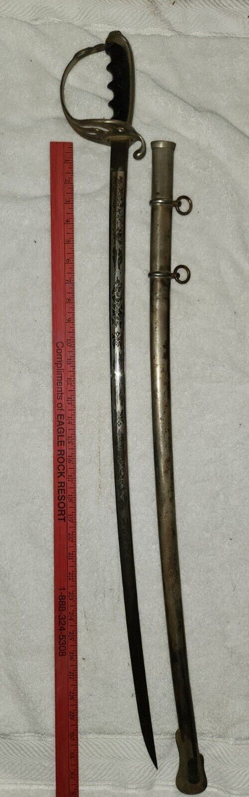 WWI WW2 1902 Army Officers Etched Sword w/Scabbard Pittston PA Maker Marked 1944
