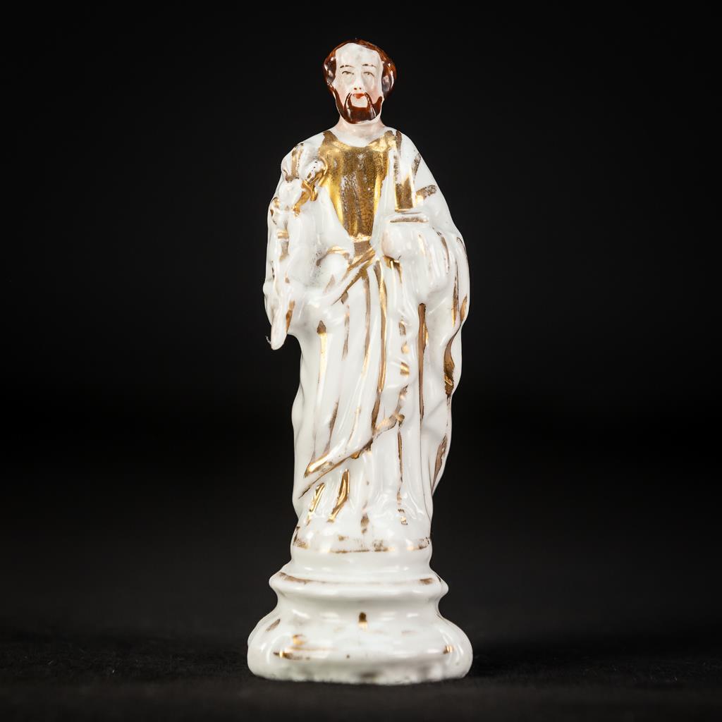 St Joseph Statue | Antique Vieux Paris Bisque Porcelain Figure | 1800s Figurine