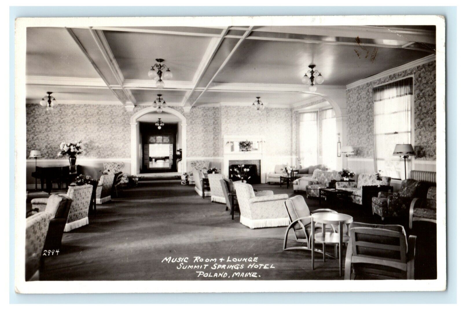 1947 Summit Springs Hotel Poland Maine ME Music Room RPPC Photo Postcard