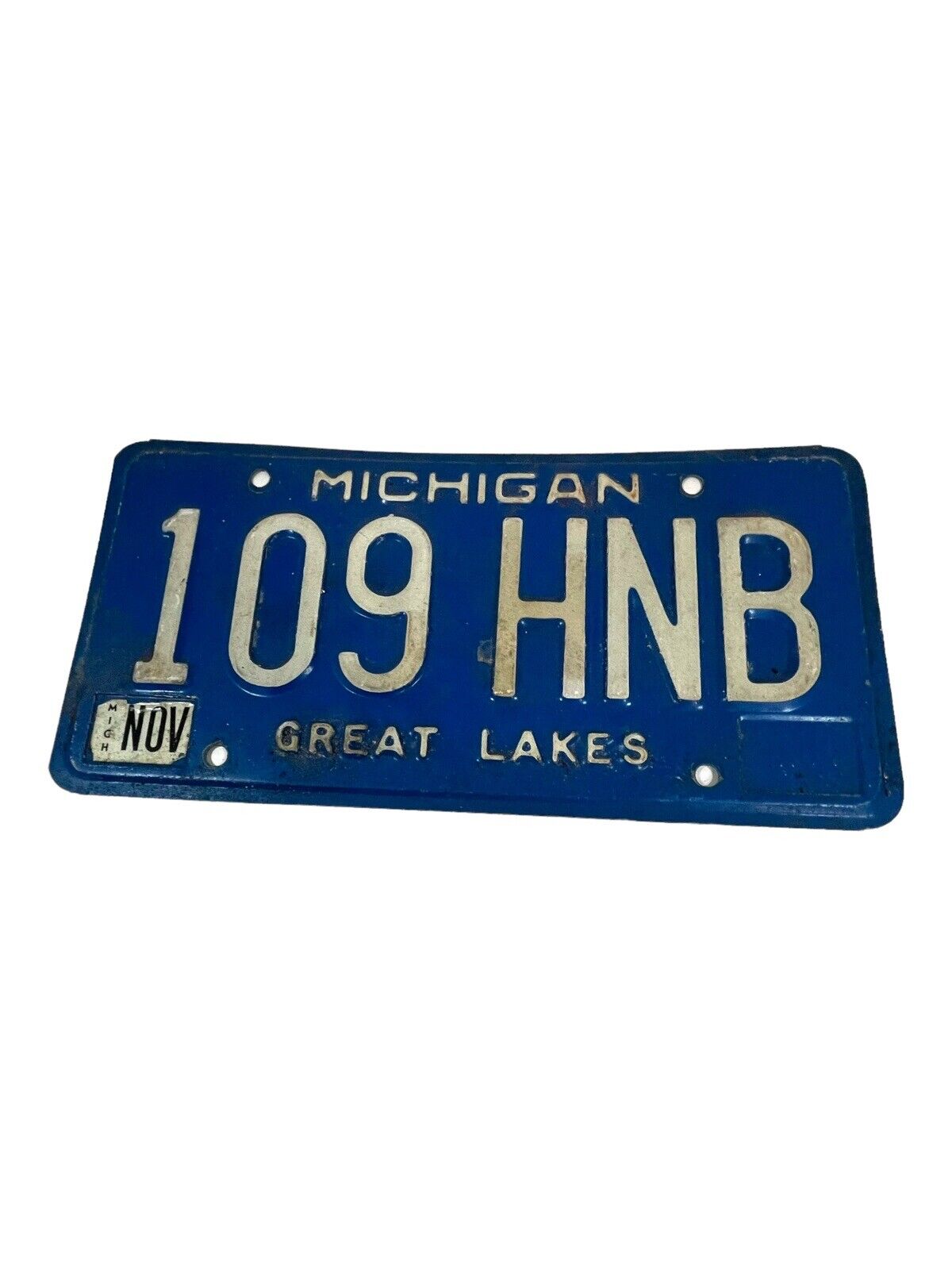 1987 Michigan License Plate Great Lakes Blue # 983 VCW Vintage Tag Man Cave Blue