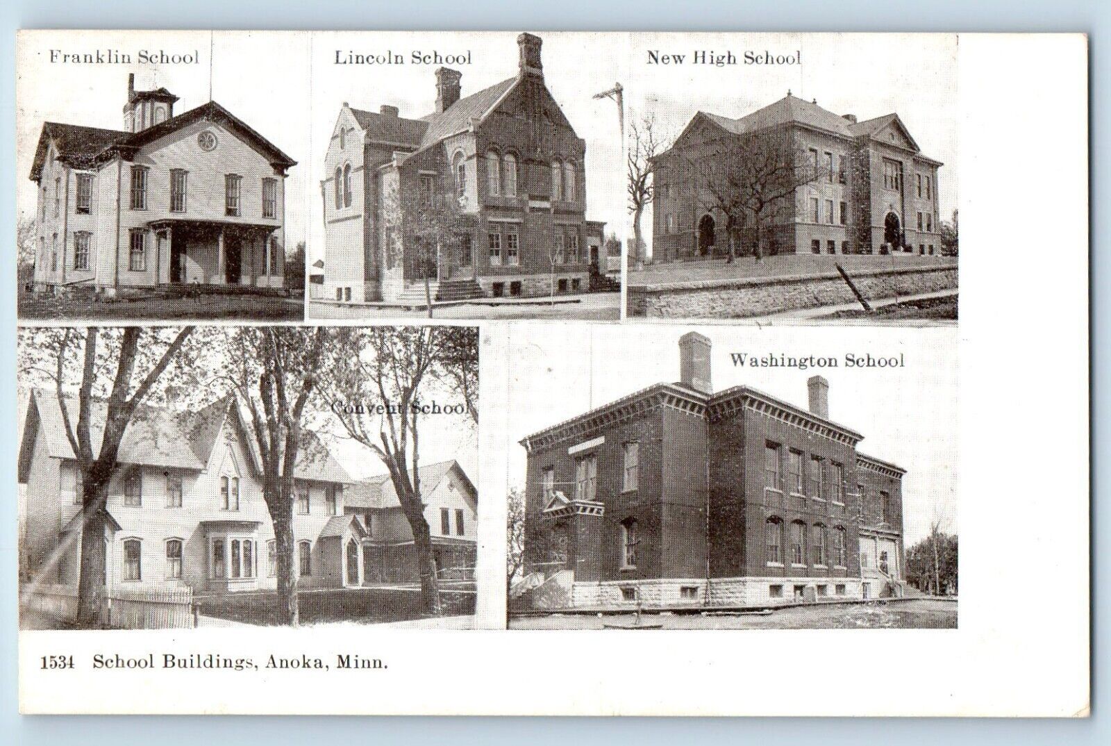 Anoka Minnesota MN Postcard Franklin Lincoln School Buildings Multiview c1910