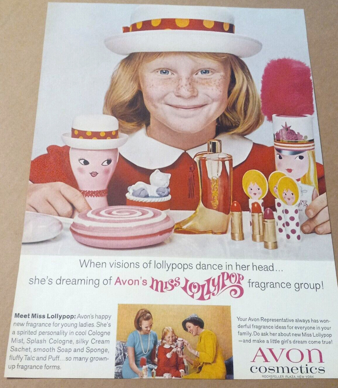 1967 print ad -Avon Miss Lollypop cute little Girl freckles Old Advertising Page