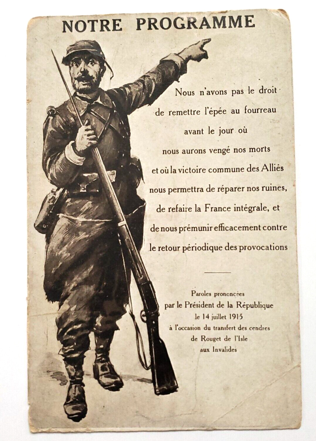 VTG Postcard French WWI 1915 Propaganda War Program Collectible France Early 56