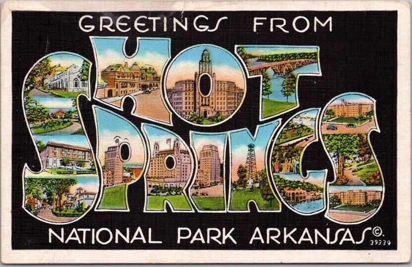Vintage HOT SPRINGS National Park Arkansas Large Letter Postcard - 1942 Cancel