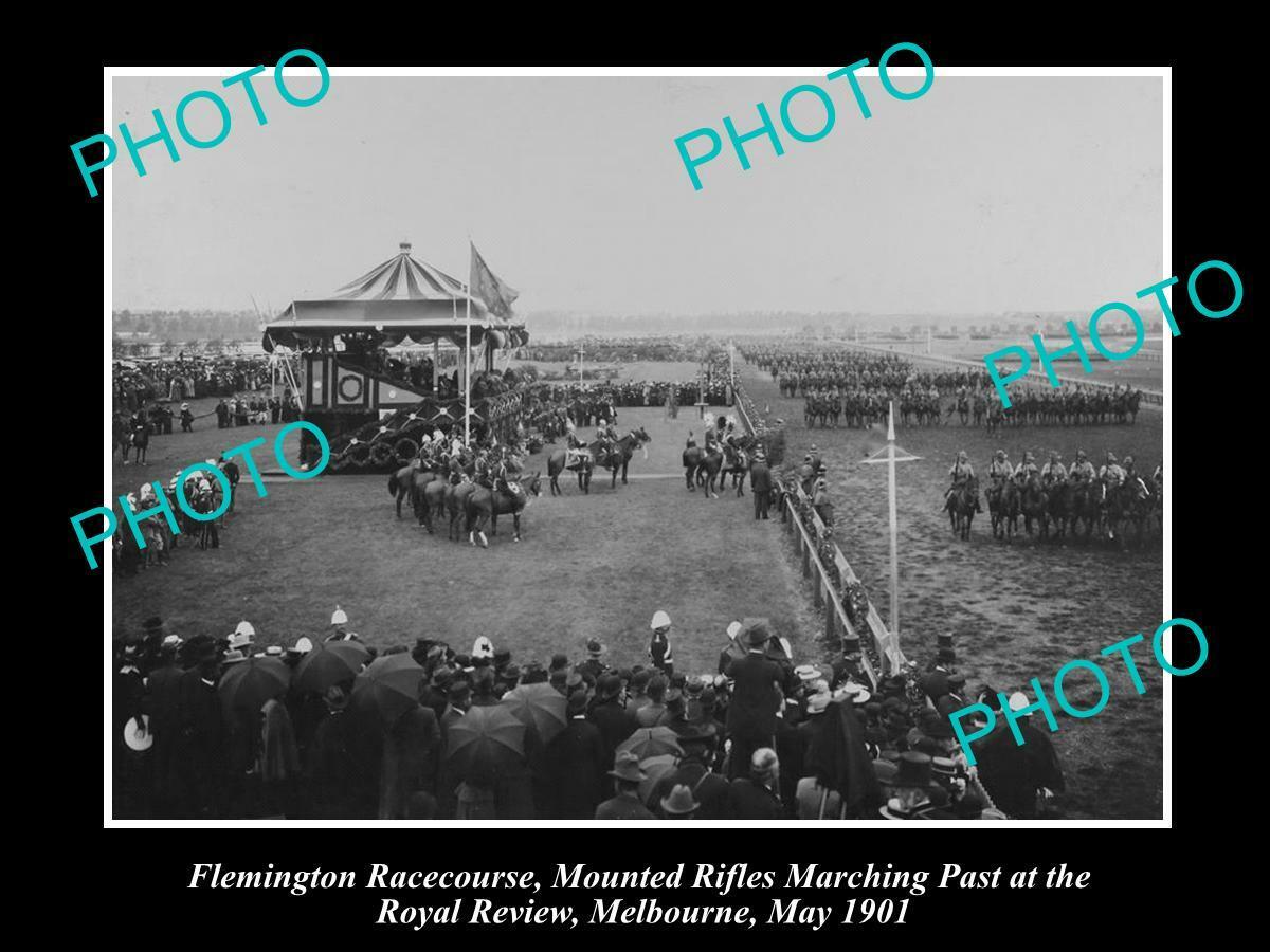 OLD POSTCARD SIZE PHOTO OF FLEMINGTON RACE COURSE  ROYAL REVIEW MARCH 1901