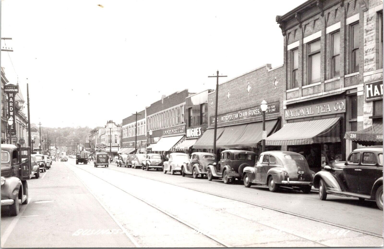 C.1940s RPPC Waukesha WI Business District Main Street Wisconsin Postcard A334