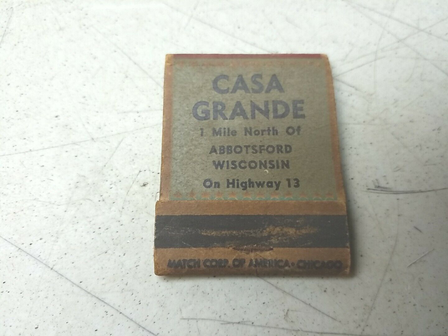 Casa Grande Dining Cocktails Abbotsford Wisconsin Matchbook Cover Advertising 
