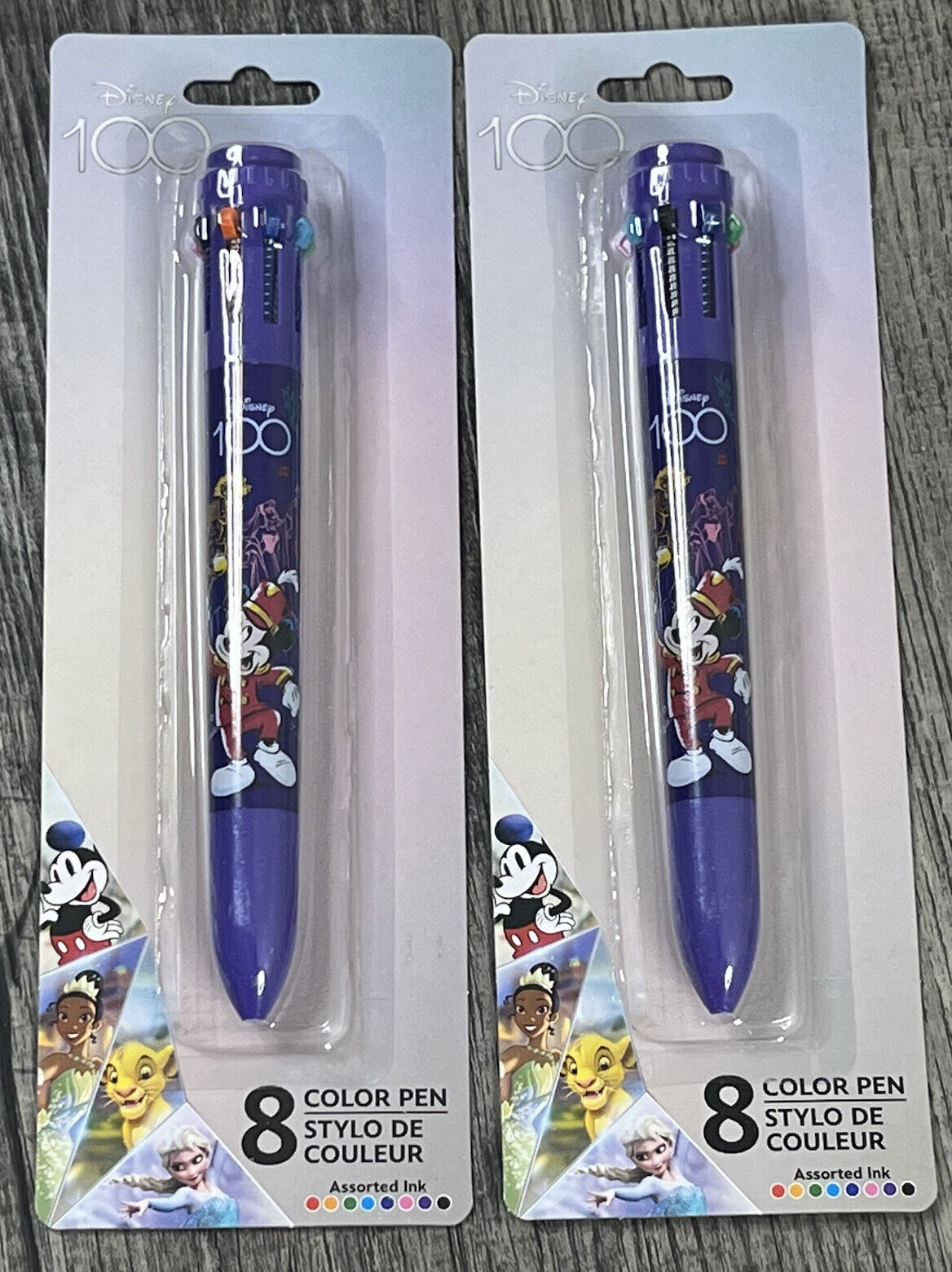 Disney 100th Anniversary 8-Color Click Ball Point Pen Disney New 2 Pack
