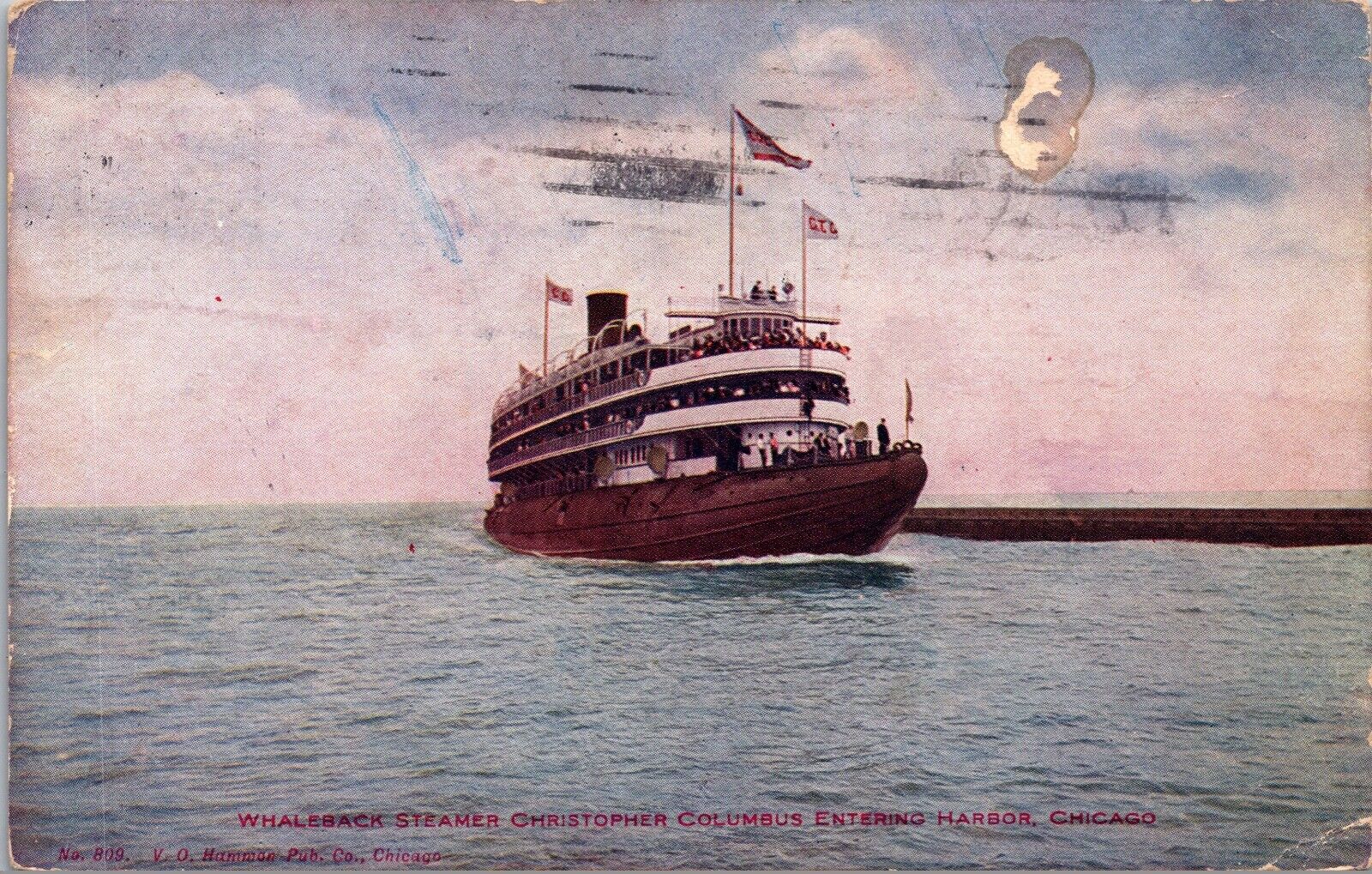 1908 Chicago Harbor Whaleback Steamer Ship Columbus Divided Back Postcard 10G