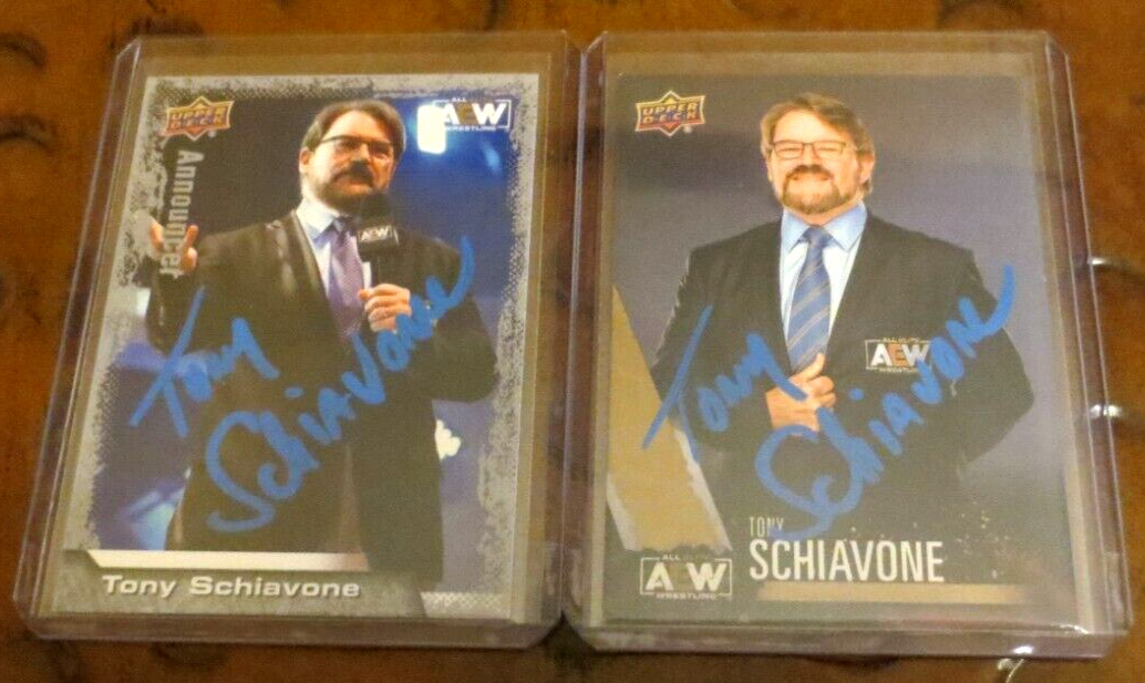 Lot of 2 Tony Schiavone signed autographed cards Wrestling Commentator ECW WCW