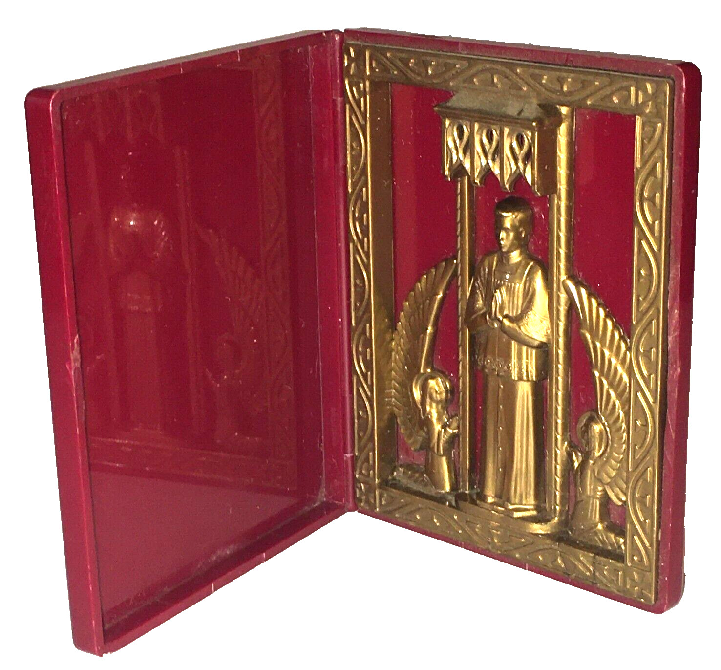 Vintage Catholic Pocket Shrine with Gold color Altar boy with angels book style