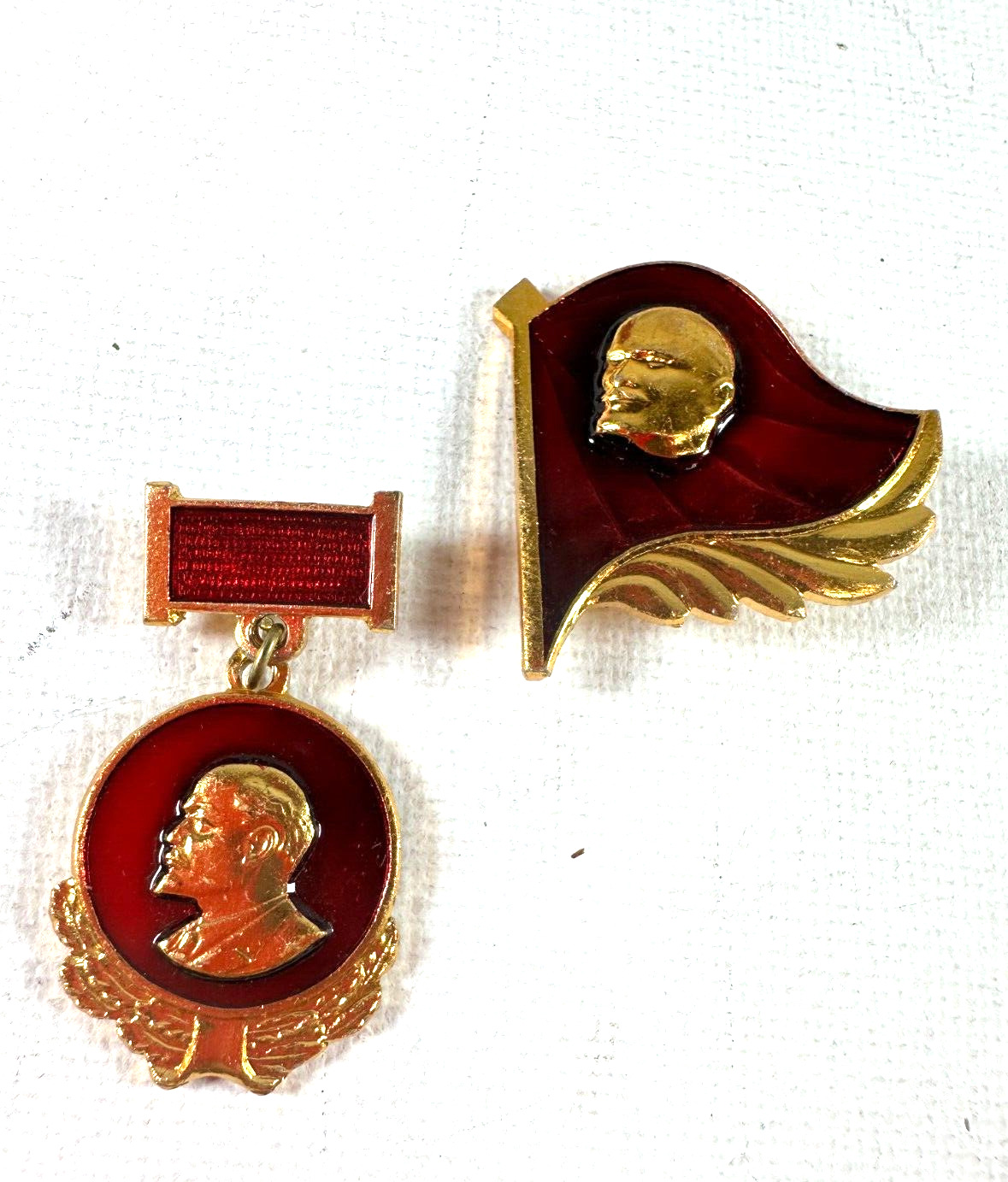 Vintage Pin Lot Soviet Union Lenin Red Enamel Lot of 2 Russia Lapel Small