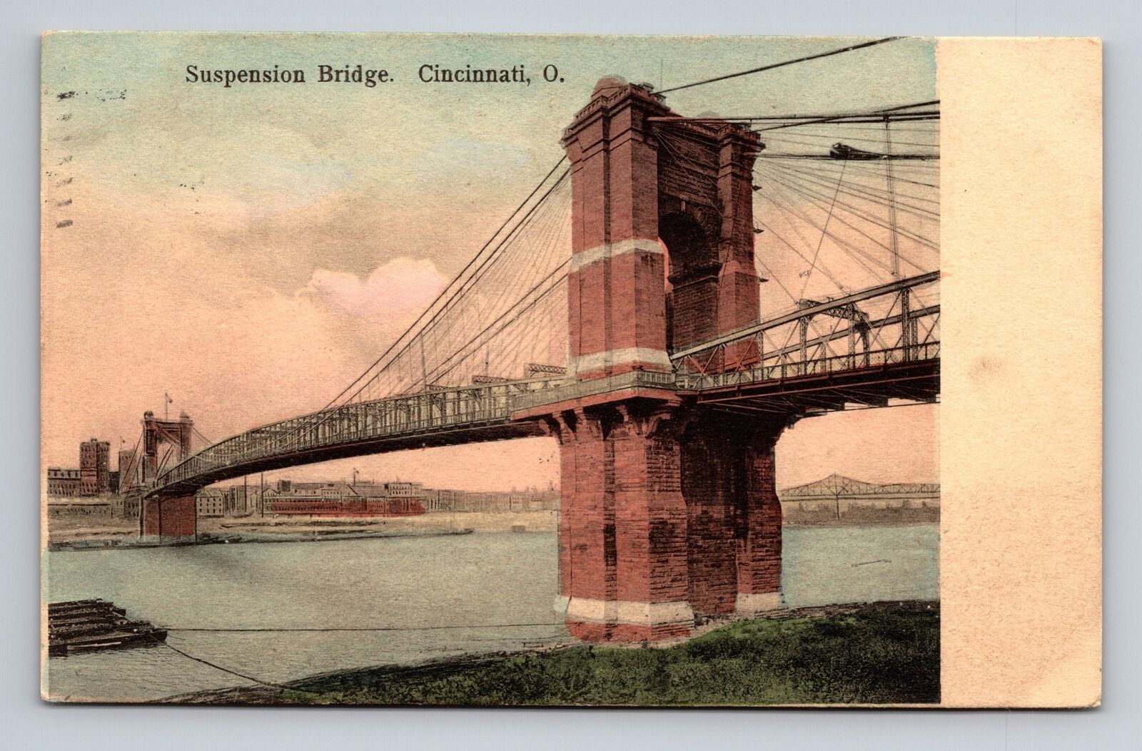 c1905 UDB Postcard Cincinnati OH Ohio John A Roebling Suspension Bridge IPCC