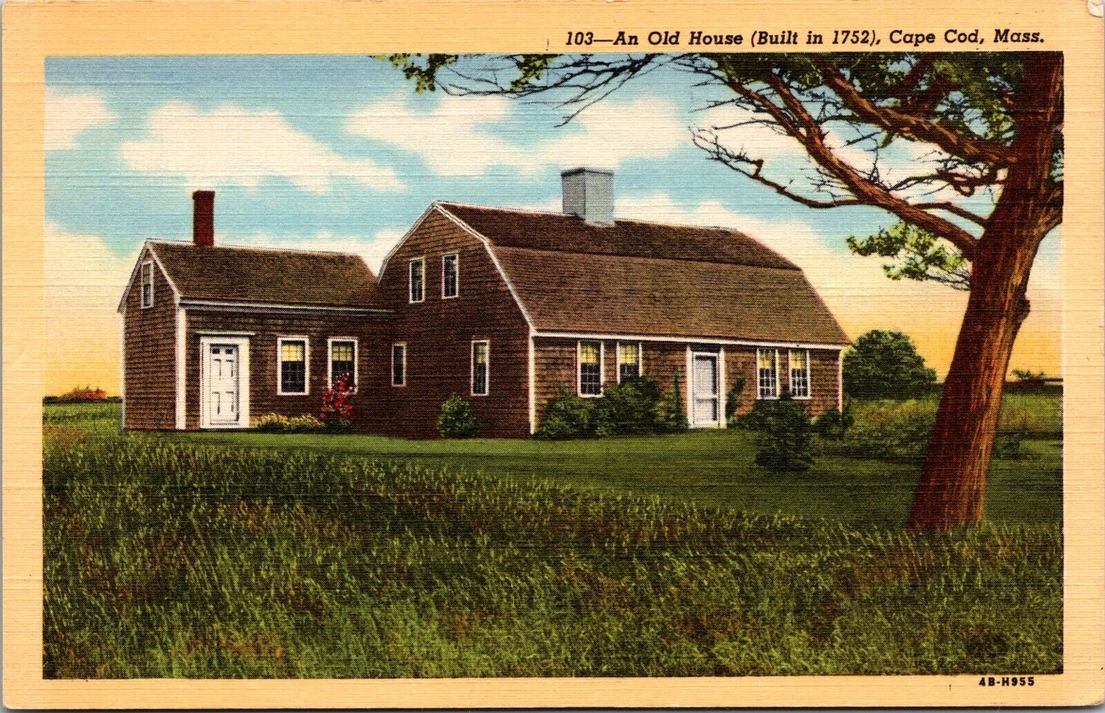 Postcard Old House Built In 1752 Cape Cod Mass [bx]