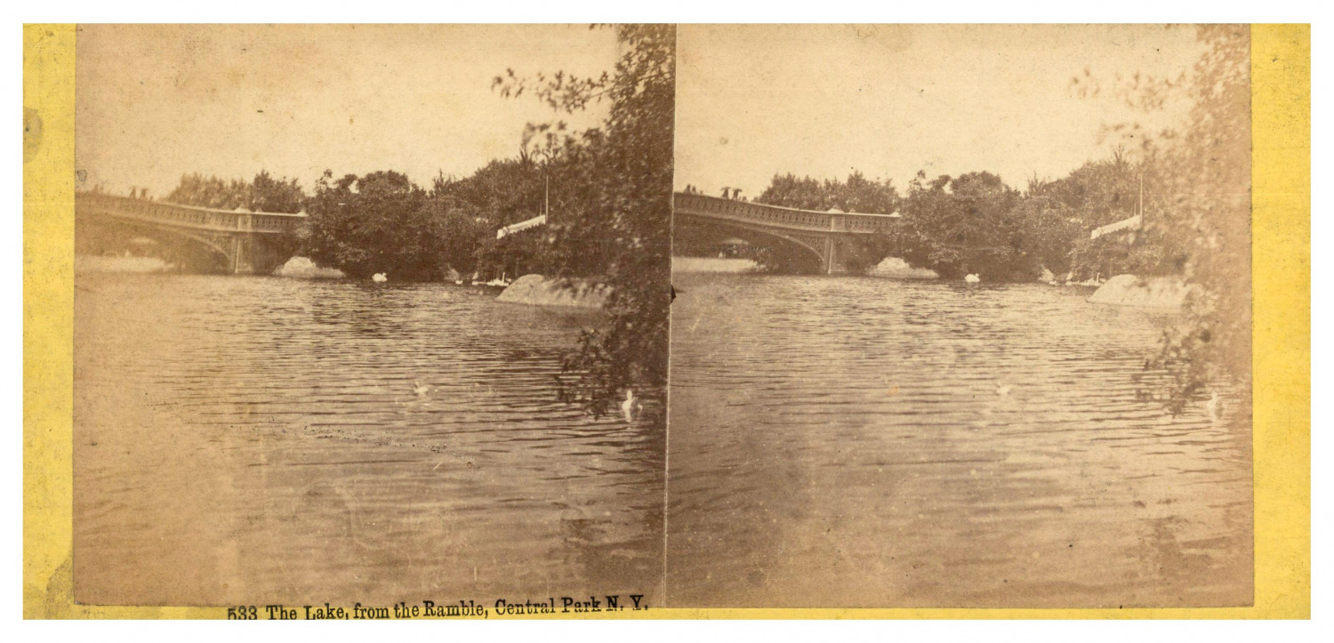 USA, New York, the Lake in Central Park, approx. 1870, stereo vintage stereo print, le