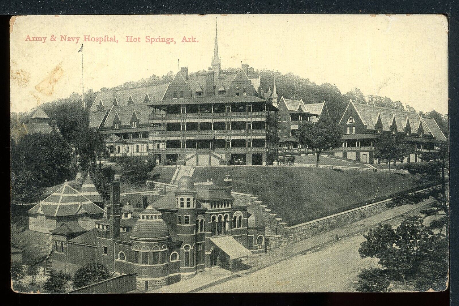 Early Hot Springs Arkansas Army & Navy Hospital Historic Vintage Postcard M1538a