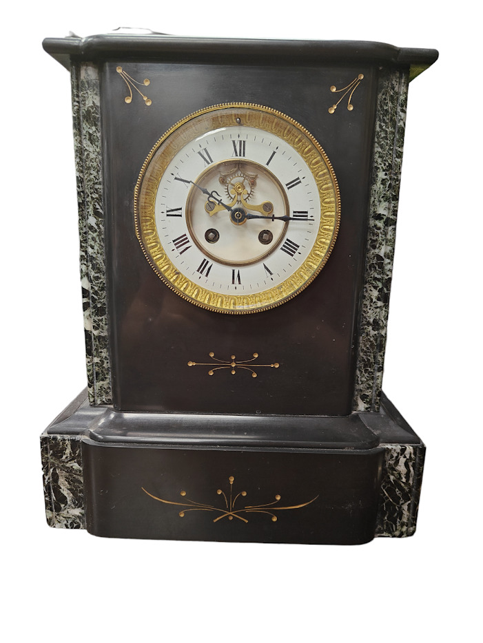 Japy Freres Med. D'Honneur - Antique Mantel Clock - Black & Verde Antico Marble
