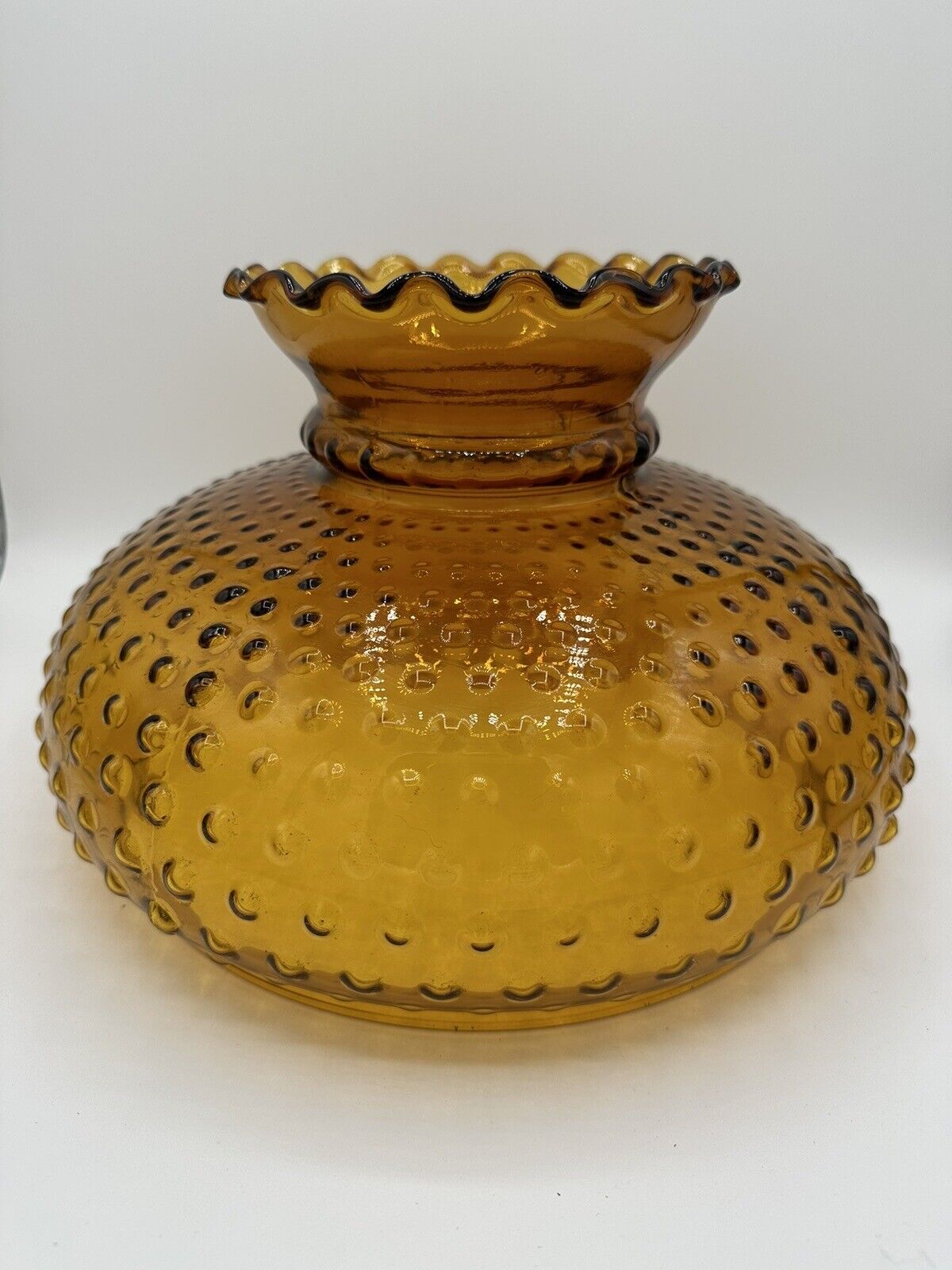 Antique Vintage Amber Glass Hobnail Hurricane Lamp Shade 9.75” Fitter Globe