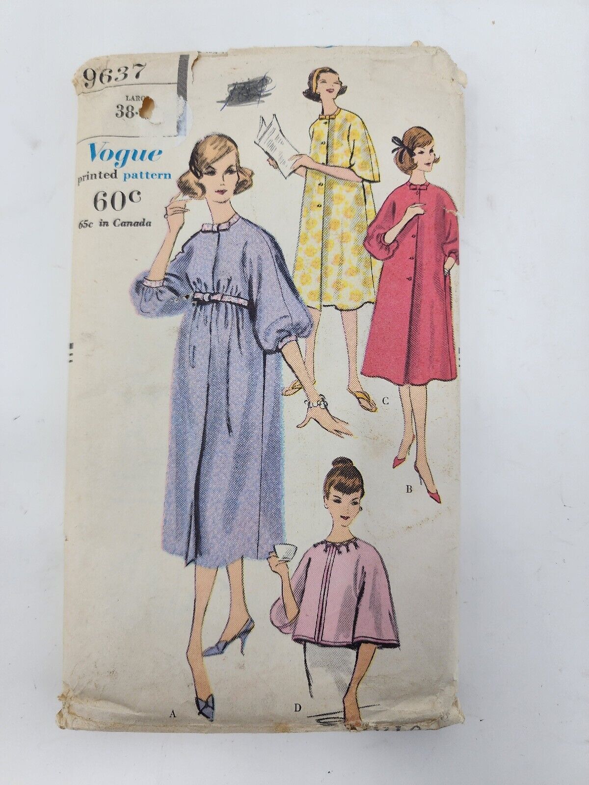 Vintage 1958 Vogue 9637 Robe And Bed Jacket Pattern Cut