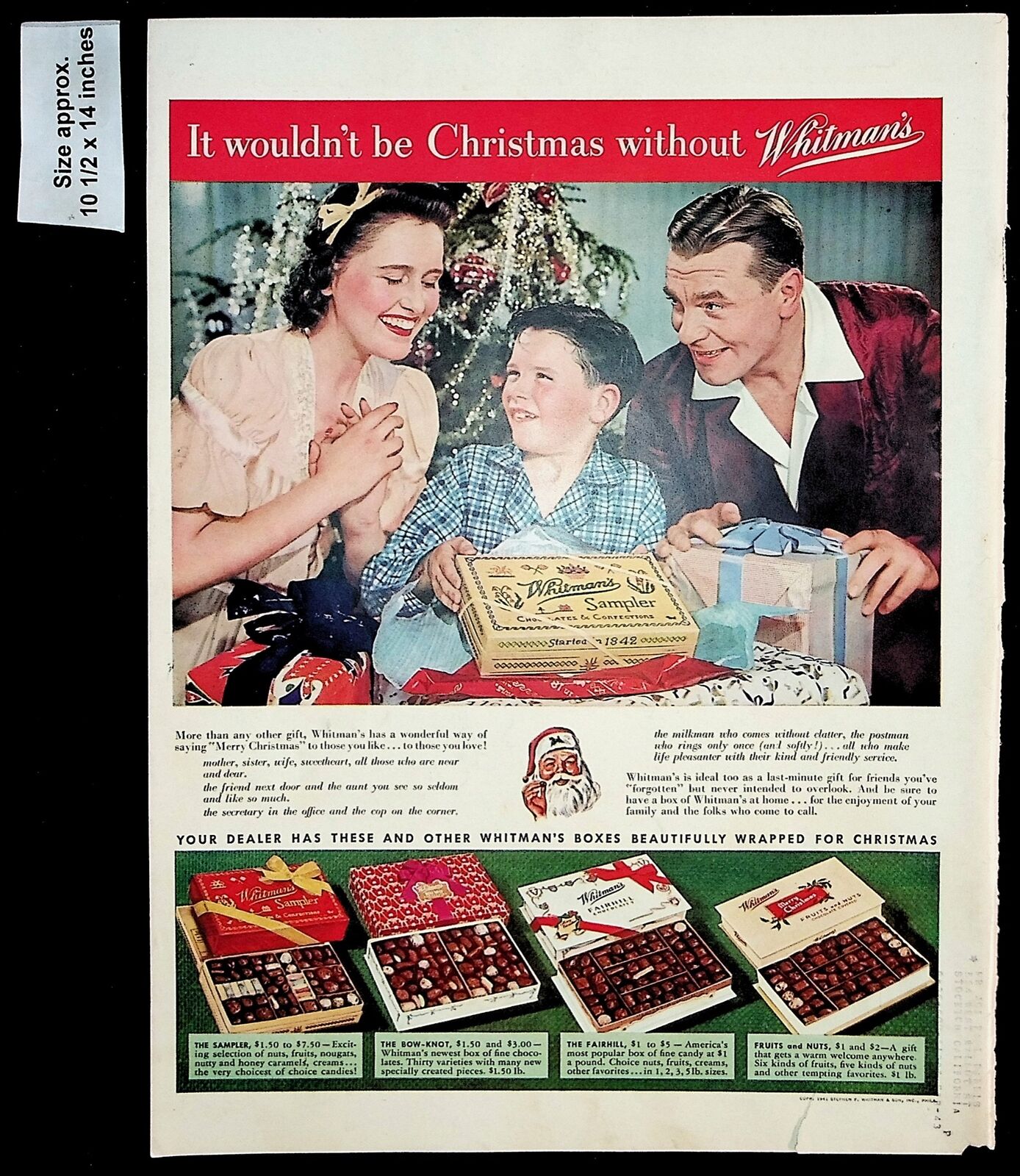 1941 Whitman\'s Sampler Candy Chocolate Confections Xmas Vintage Print Ad 39609