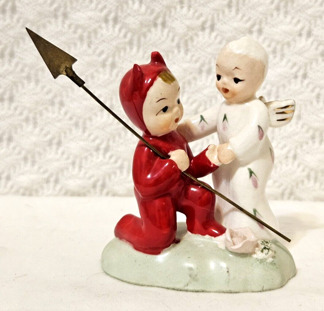 Vintage 1950s NAPCO Saint & Sinner Kitschy Sweet Angel & Devil Figurine 3\