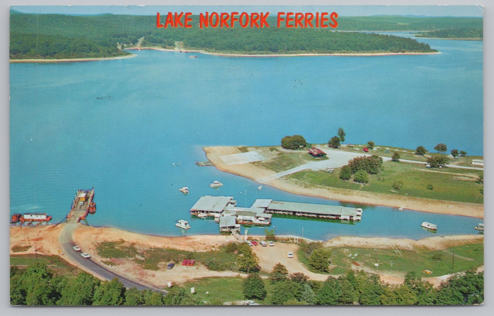 Transportation~Air View Lake Norfork & Ferries~Vintage Postcard