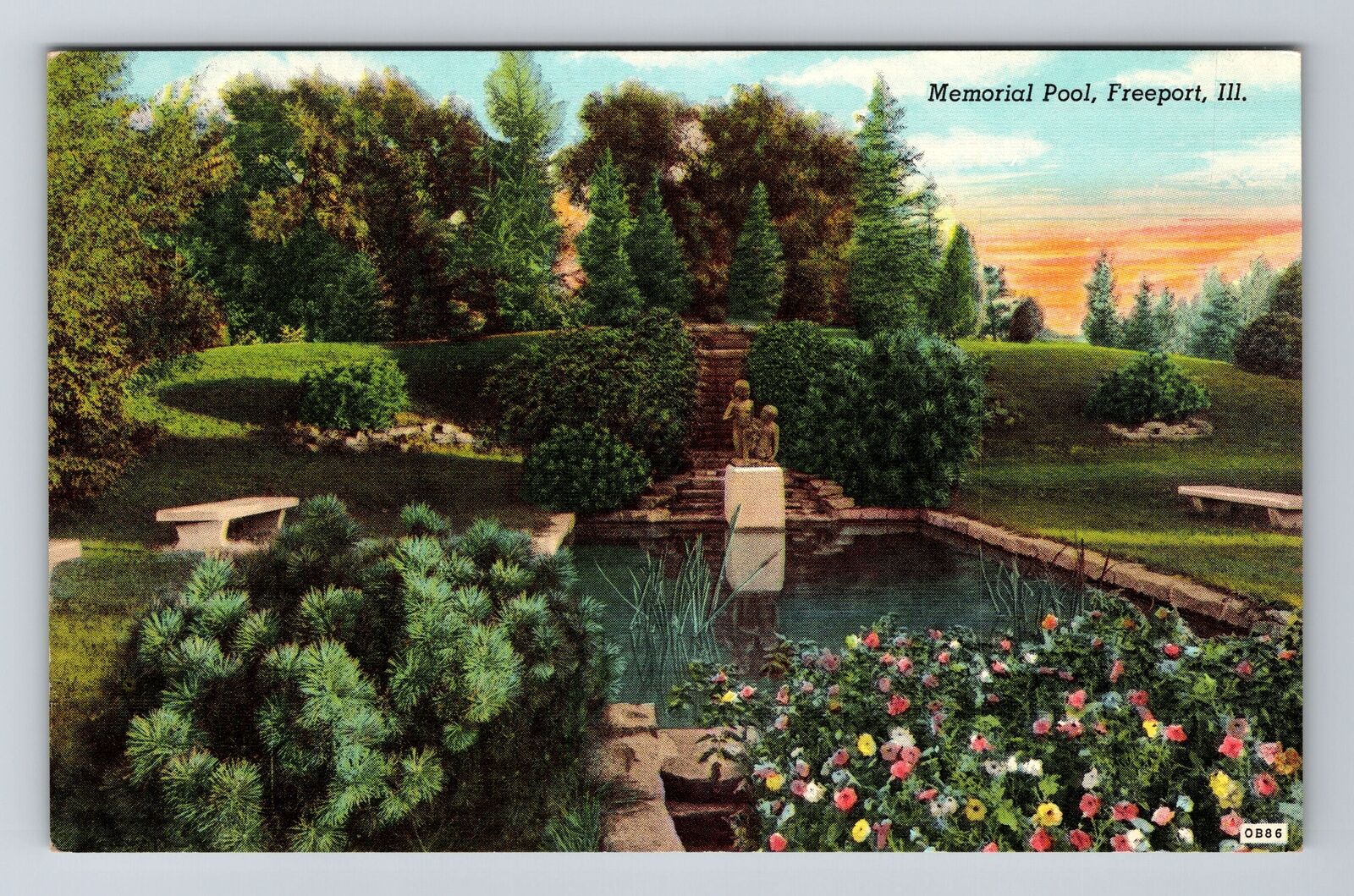 Freeport IL-Illinois, Memorial Pool, Antique Vintage Souvenir Postcard