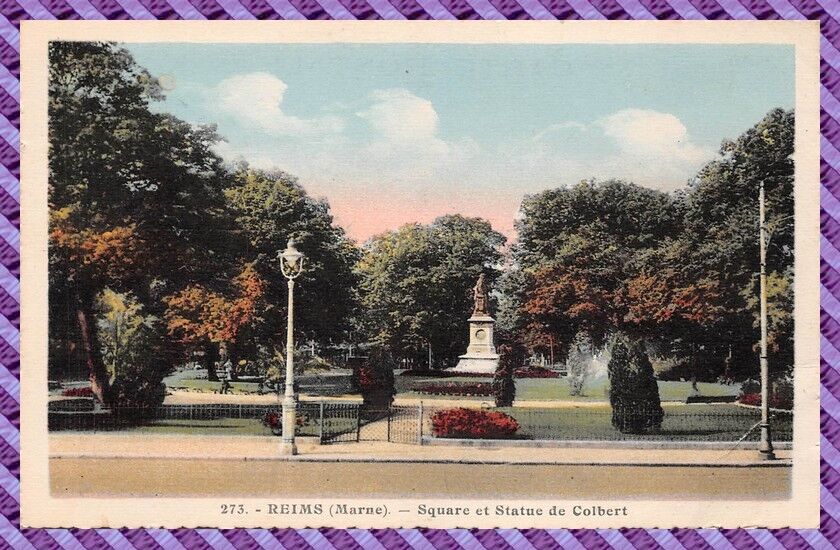 Postcard - Reims - Square and Colbert Statue