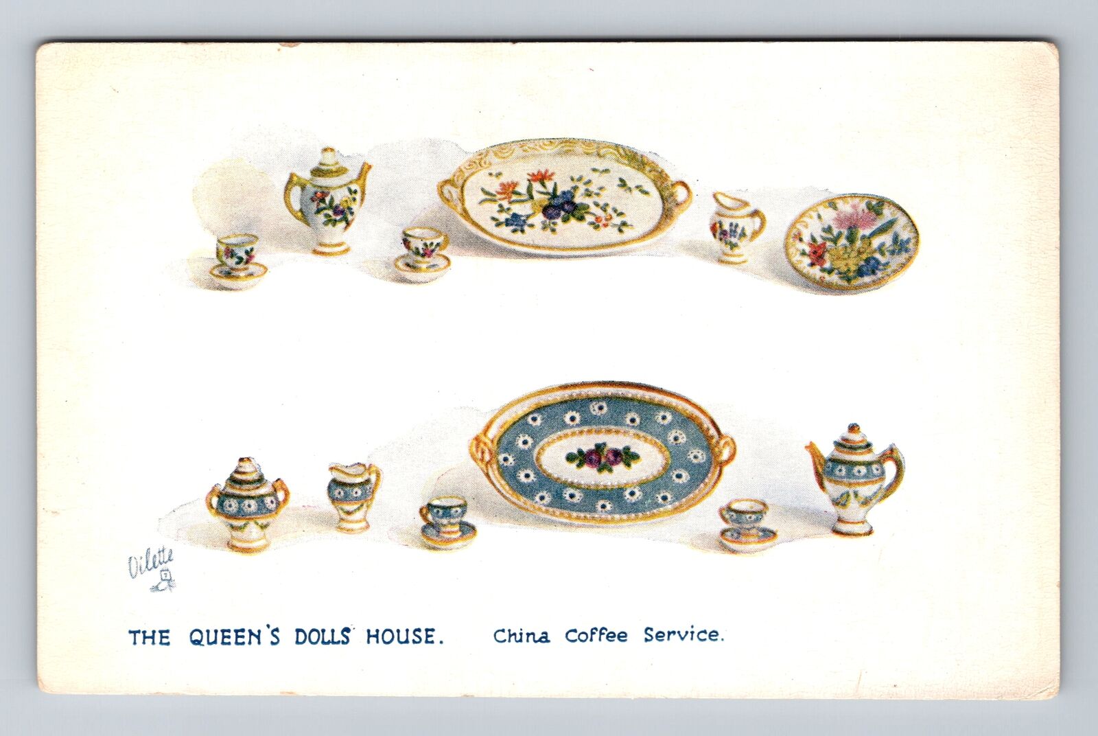 Windsor-England, The Queen's Dolls House, China Coffee Service Vintage Postcard
