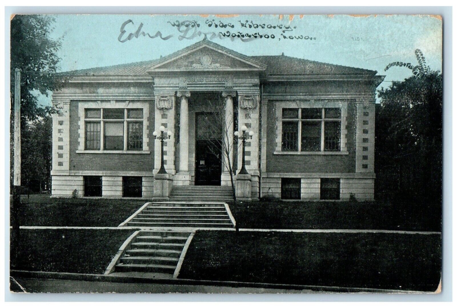 1912 West Side Library Exterior Building Waterloo Iowa Vintage Antique Postcard