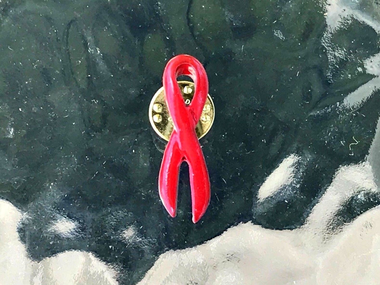 1 HEART DISEASE, DRUG PREVENTION, AIDS RED RIBBON AWARENESS PEWTER PIN New
