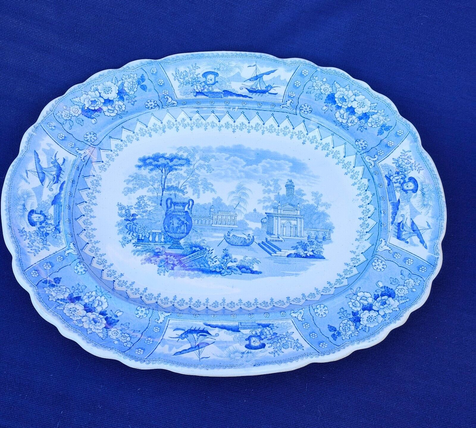 C 1870\'s Antique Blue White Transferware T. MAYER CANOVA Platter Large Excellent