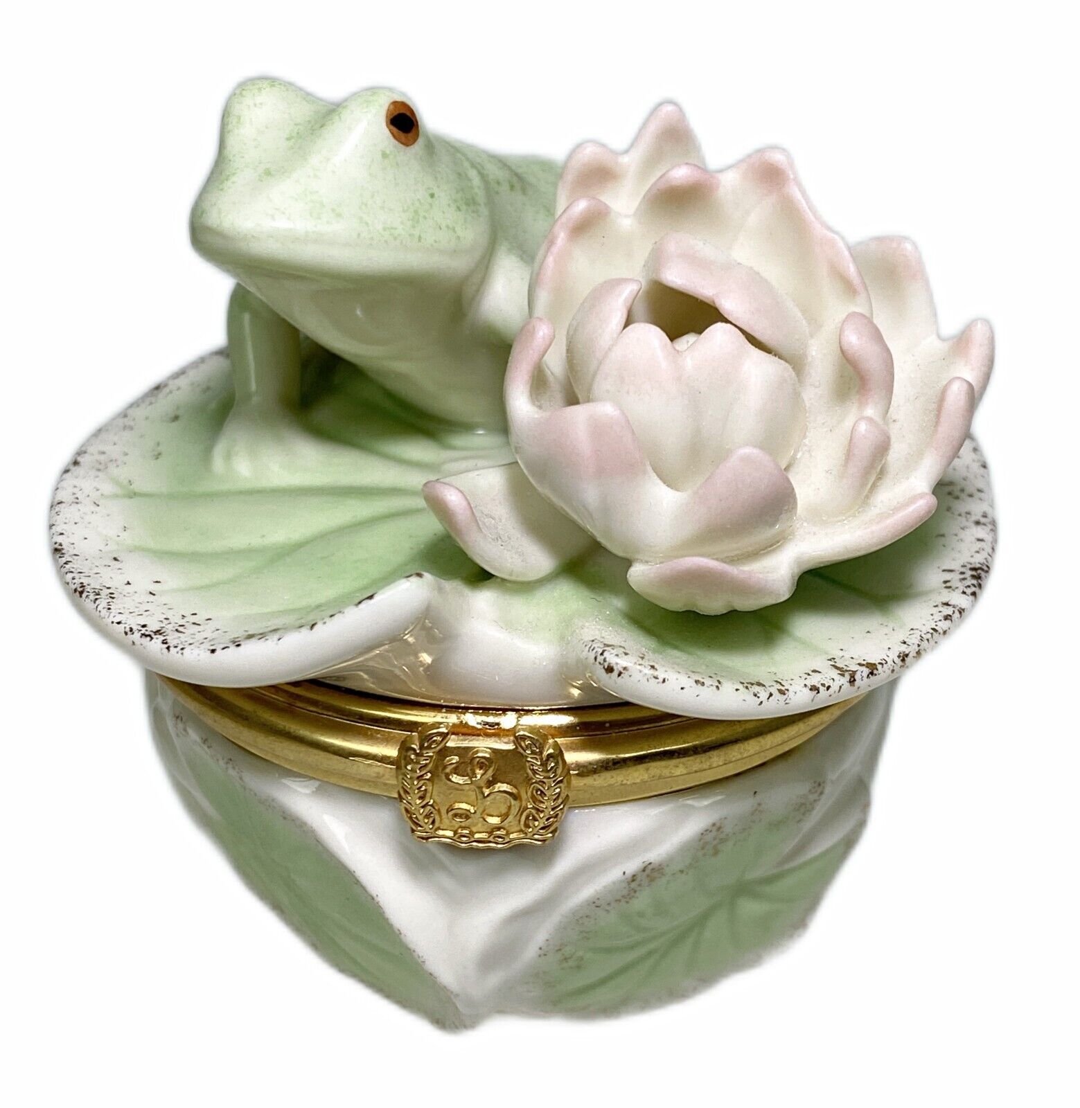 Lenox Treasures Floral Frog Treasure Box Trinket Toad Lily Pad Lotus Flower
