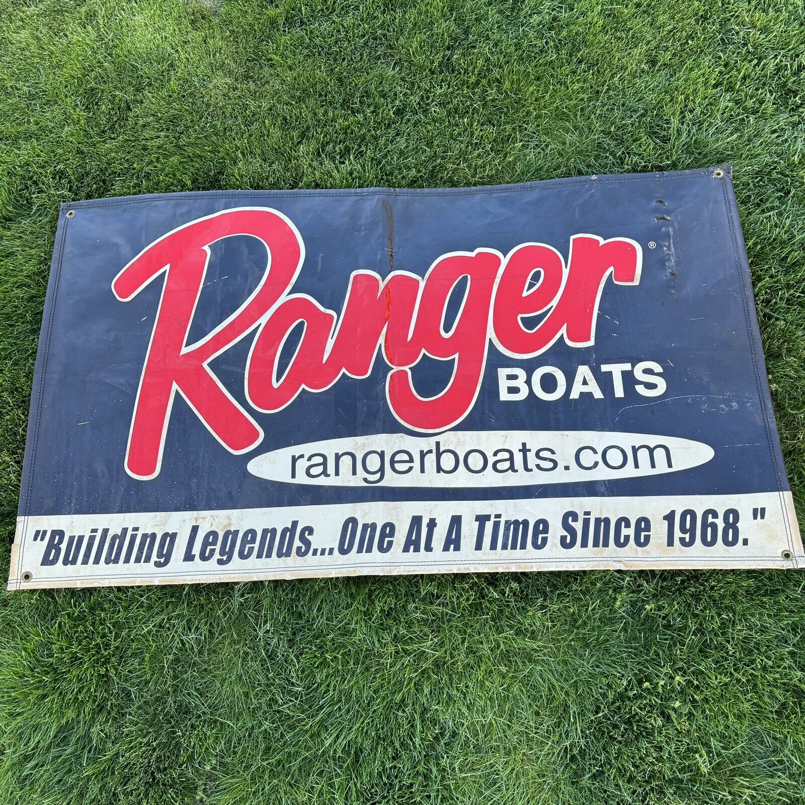 Vintage Ranger Boats Vinyl Dealer Banner Sign, Building Legends Since 1968