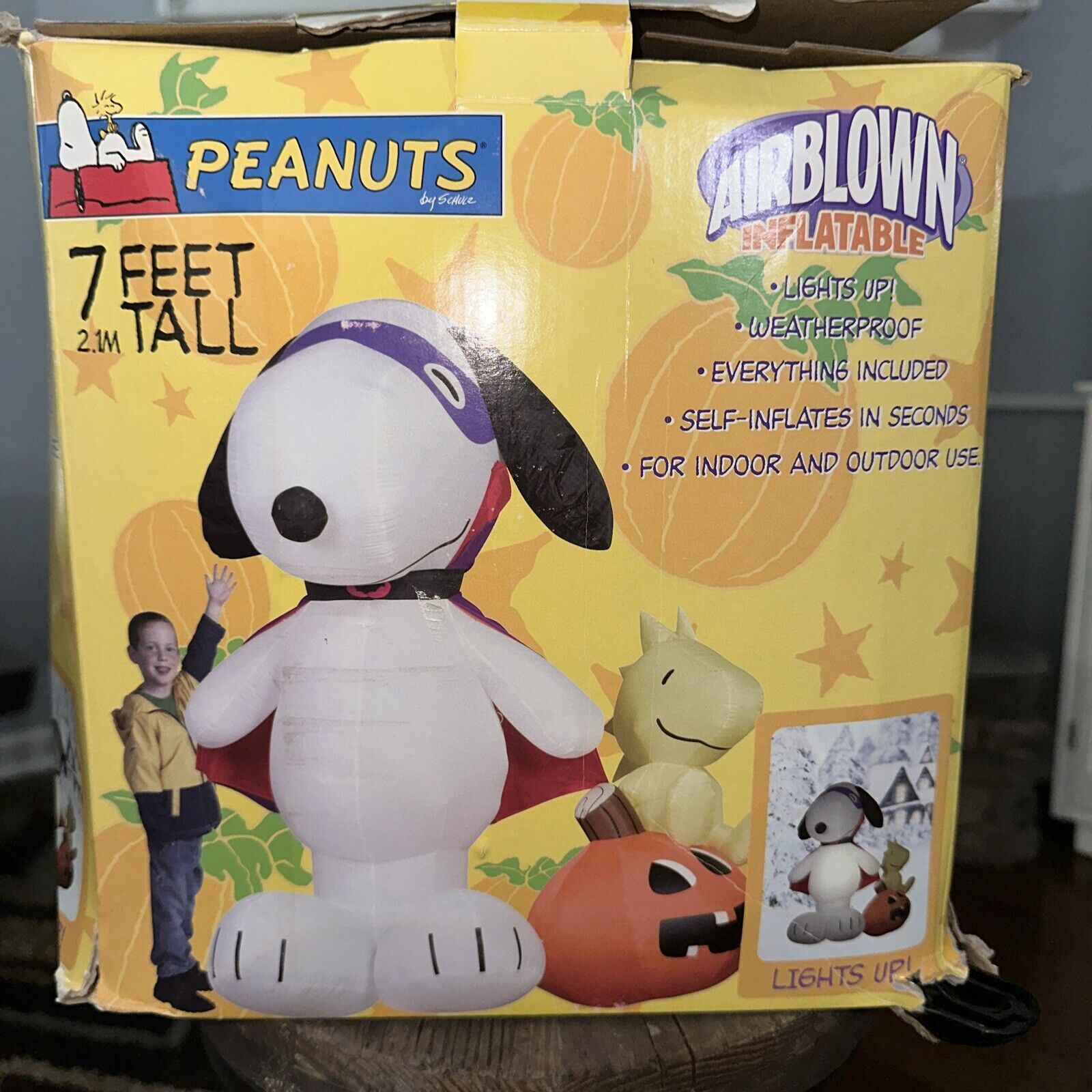 2004 Halloween Snoopy and Woodstock with Pumpkin Inflatable Gemmy 7ft New In Box