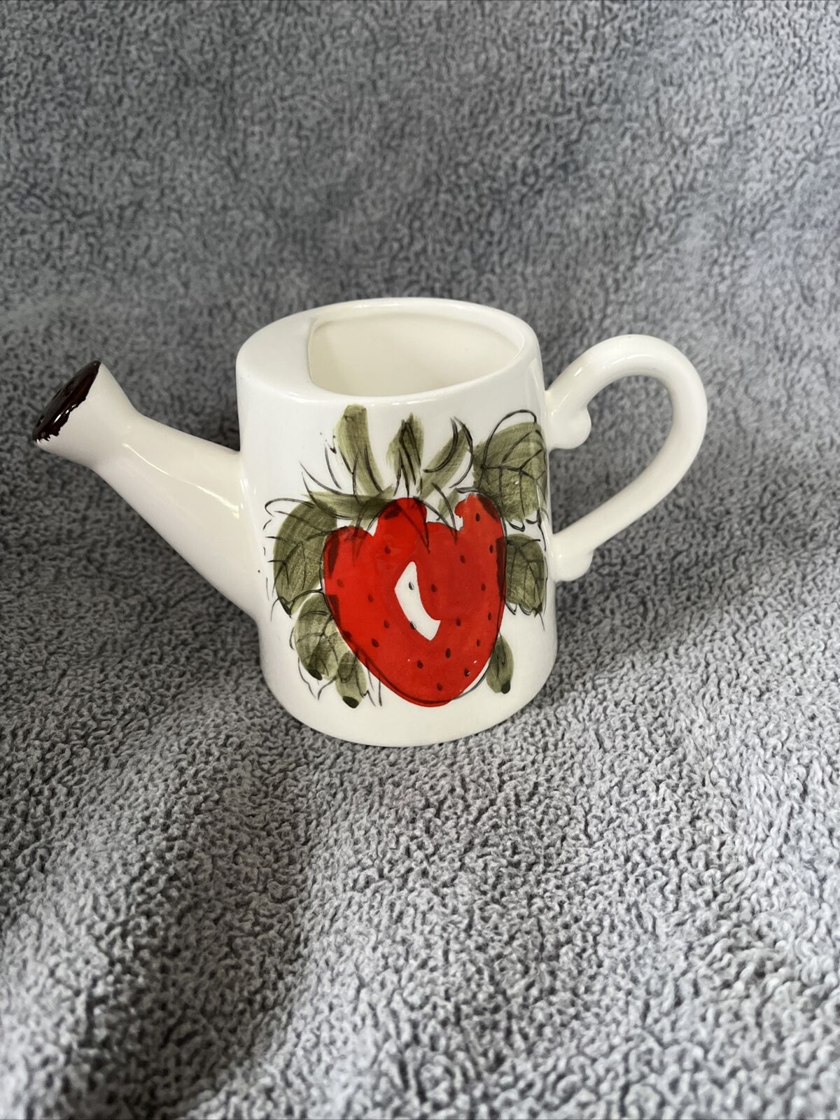Vintage Lego Japan Mini Porcelain Watering Can  Jug Hand Painted Strawberry