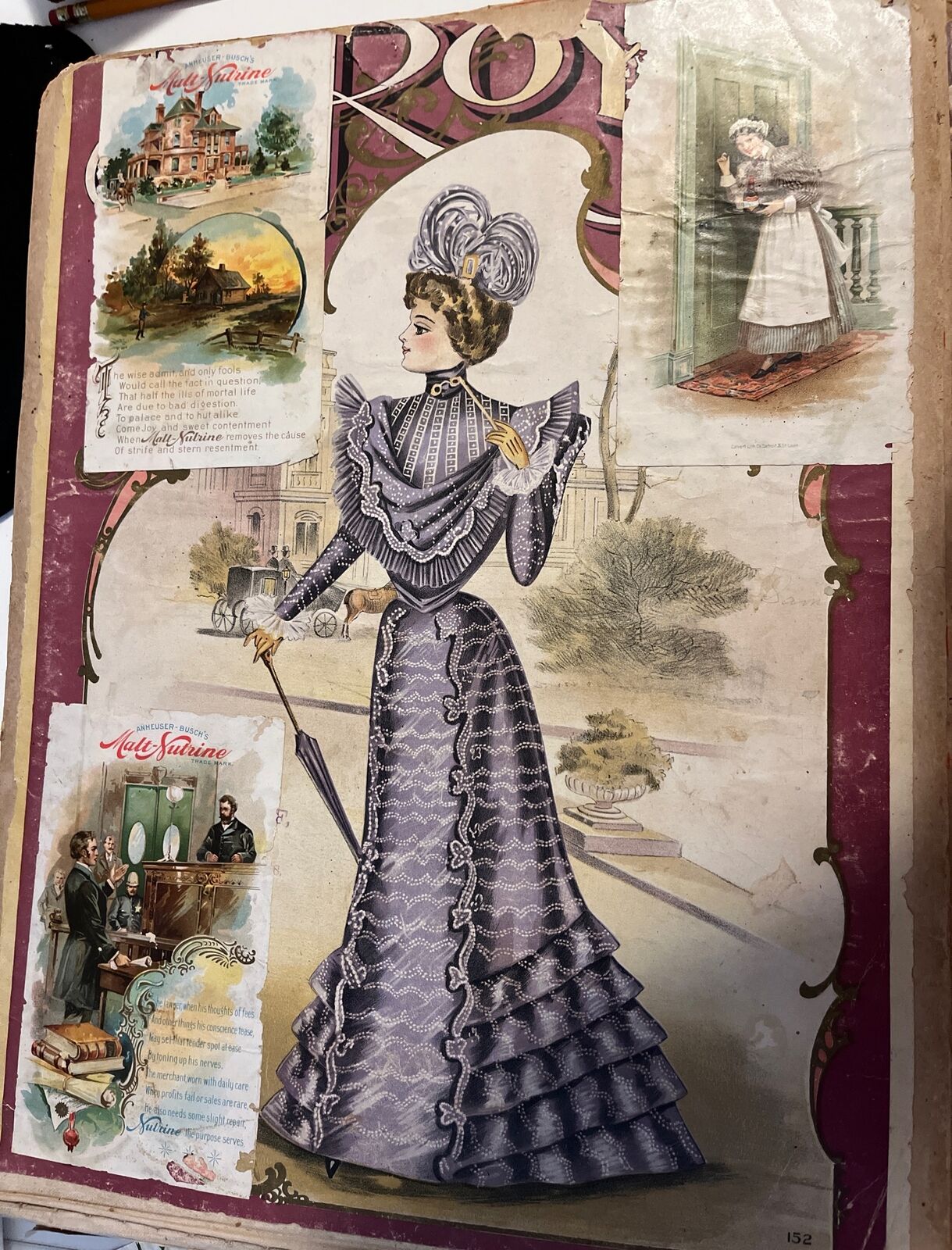 Antique Victorian Scrapbook Page 16x12.5 Trade Cards Advertising Fashion History
