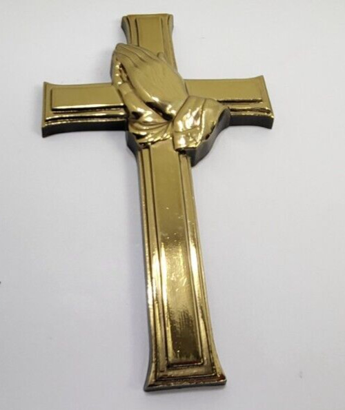 1993 Burwood Gold Tone Plastic Cross 3265 With Praying Hands 5\