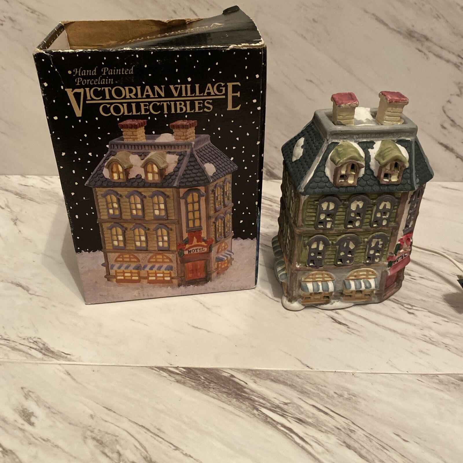 Victorian Village Collectibles Hand Painted Porcelain Hotel W/Box