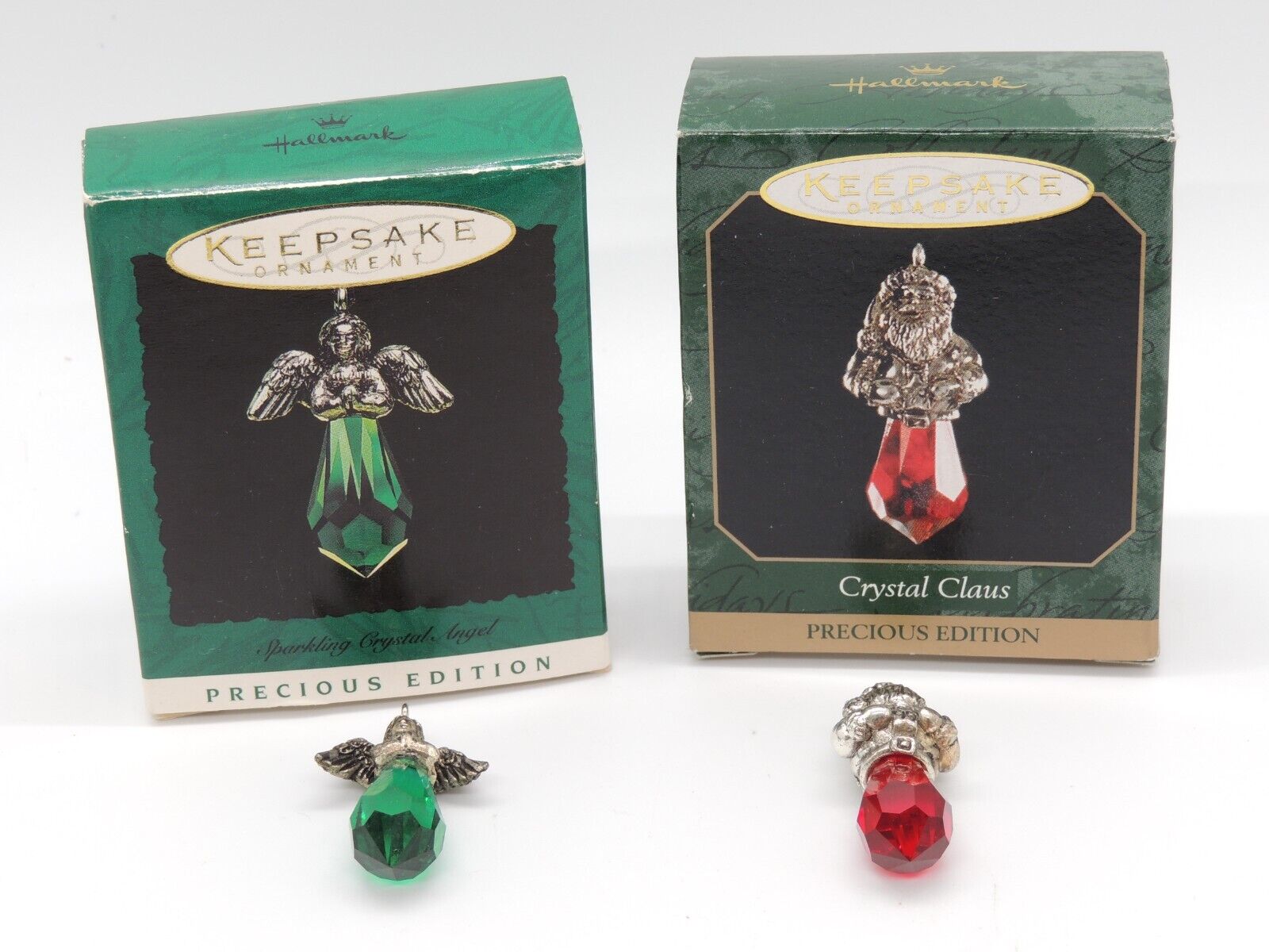 Lot 2 Hallmark Ornament Sparkling Crystal Angel/Crystal Claus Precious Edition